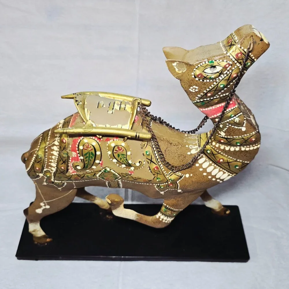 COMING SOON Hand Painted Metal Camel Sculpture Boho Global Bazaar Decor 16” L1/2